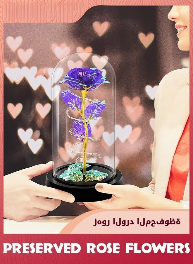 زهرة مصطنعة ملونة هدية الورد,ضوء LED للأبد ورد هدايا عيد ميلاد للمرأة أم الجدة زوجة,زهرة الورد في القبة الزجاجية,الجمال الخالد للزمن,هدايا فريدة من نوعها لعيد الأم / عيد ميلاد,الأرجواني,, - Image 5